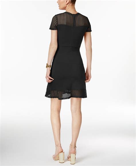 michael kors lace mesh fit and flare dress|Cotton Blend Floral Lace Dress .